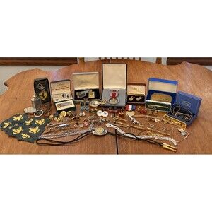 BIG lot Vtg Men’s Jewelry 24K Gold Filled Sterling Military Masonic Mop Untested